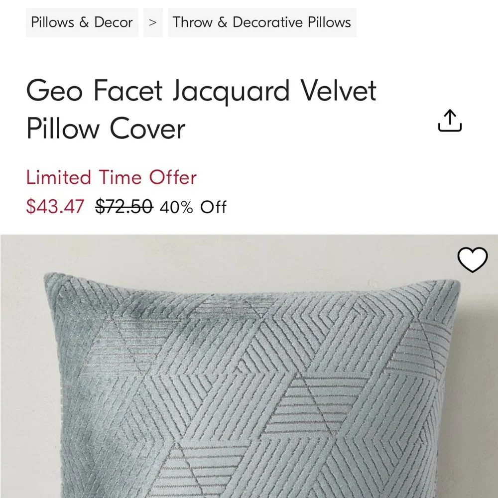 West Elm Geo Facet velvet pillow (x1)